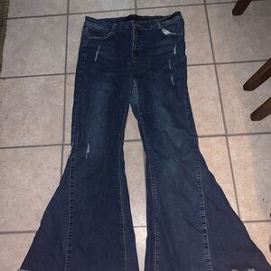 L&B Women's Dark Blue Wide-Leg Flared Jeans